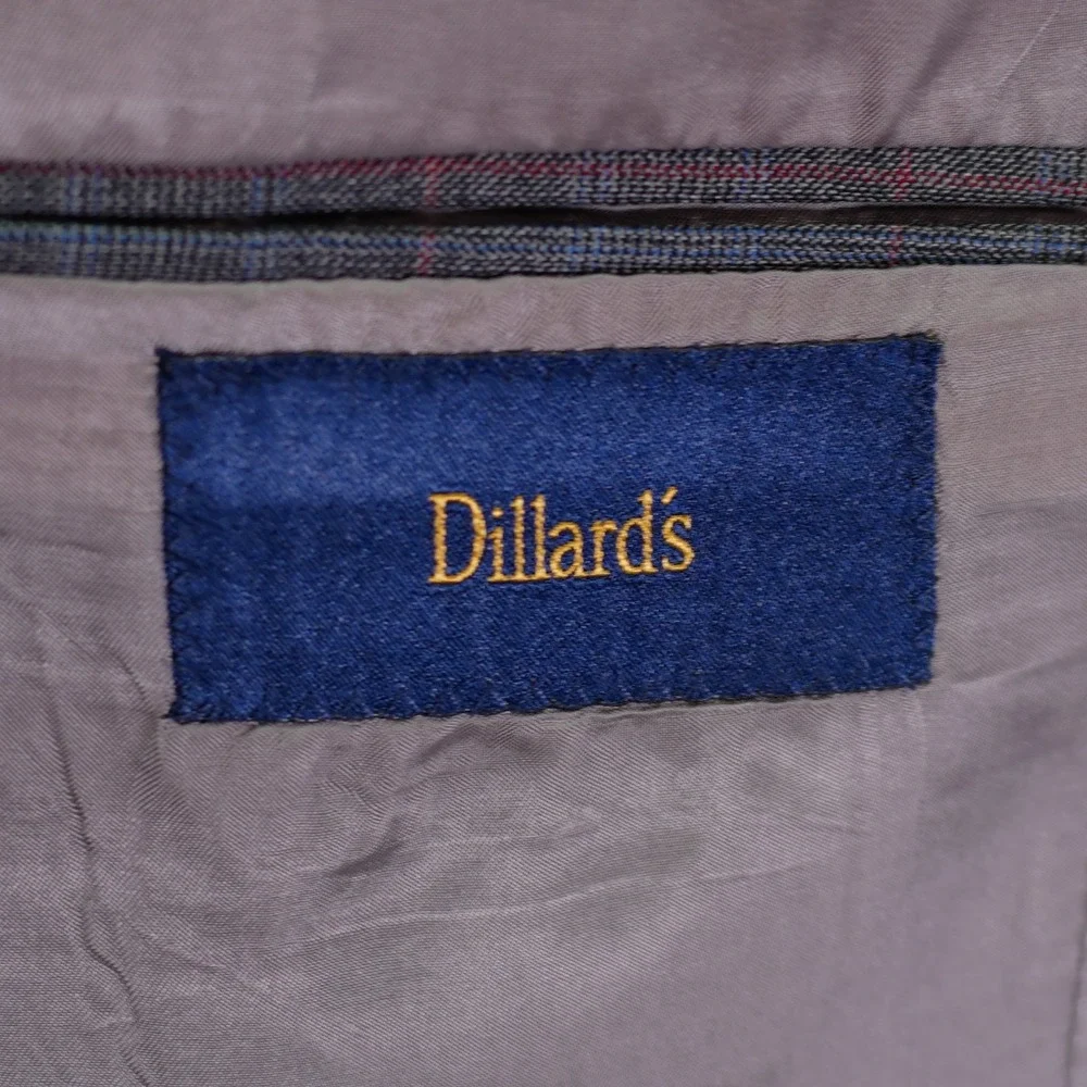 Hart‎ Schaffner Marx Gold Trumpeter Gray Wool Plaid W/ Red Blue Windowpane 40R